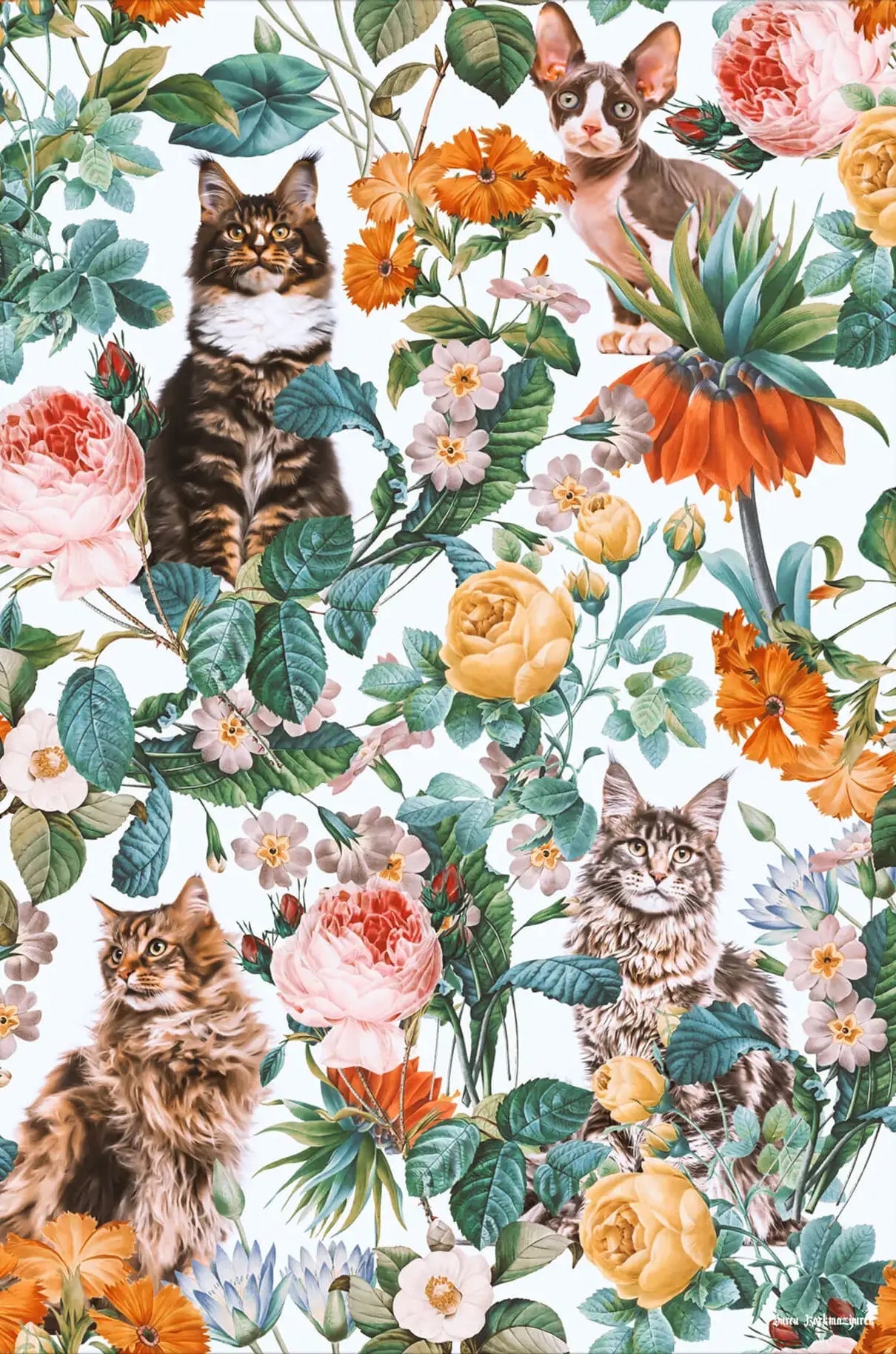 Cat and Floral Pattern III