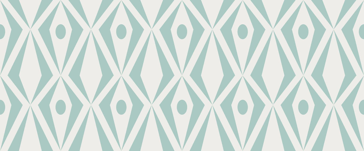 Aqua and white geometric patterned wallpaper design.