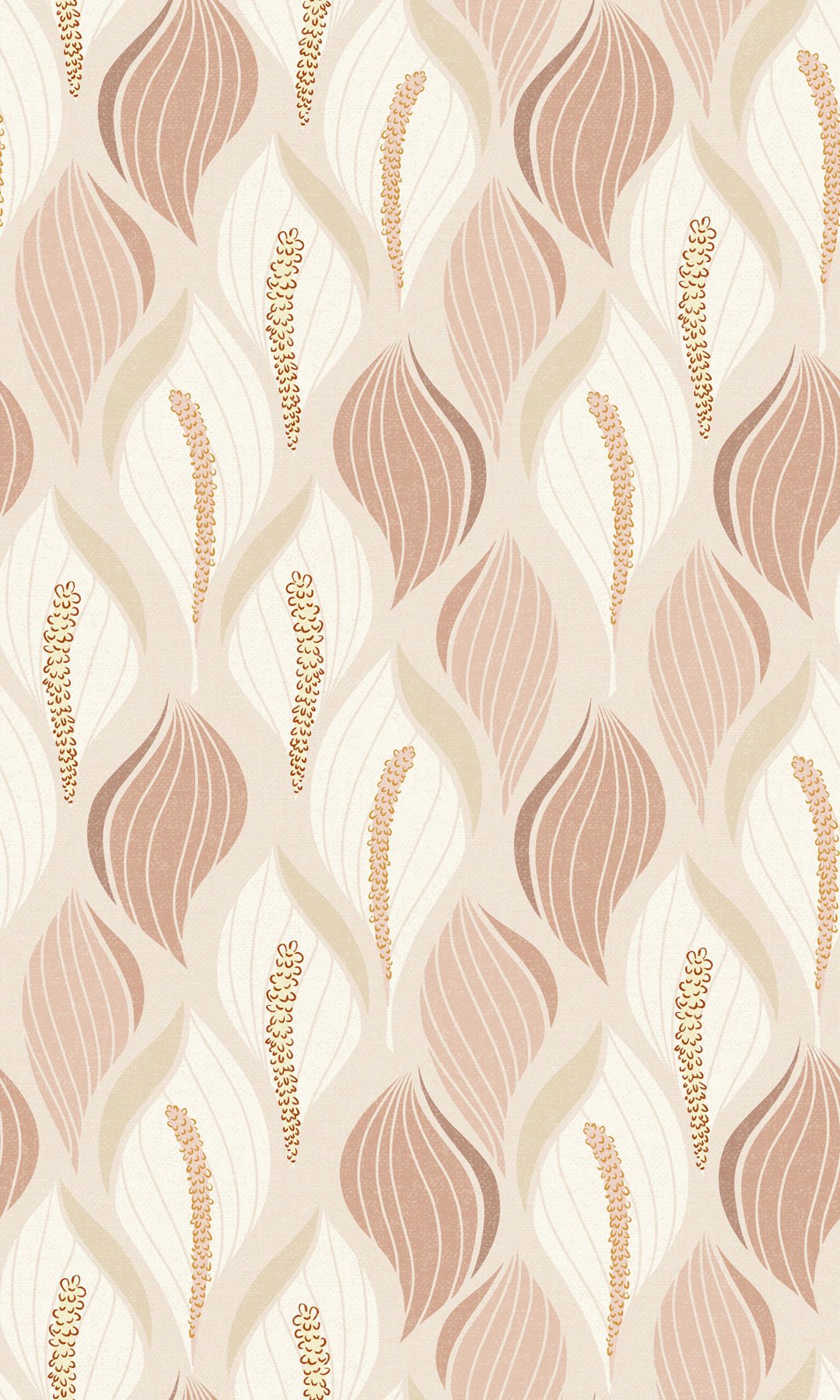 Elegant beige and dusty rose lily pattern romantic charm. The delicate floral design features warm, muted tones.