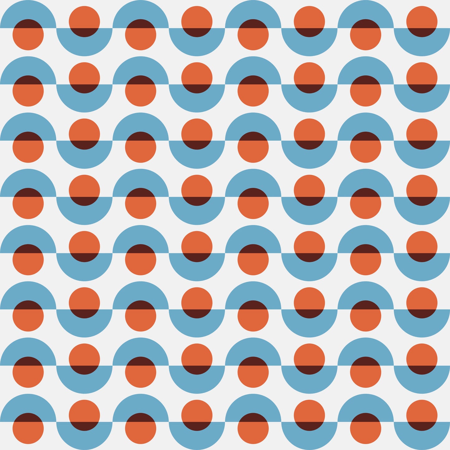 Geometric wallpaper pattern with blue and red shapes on a white background.