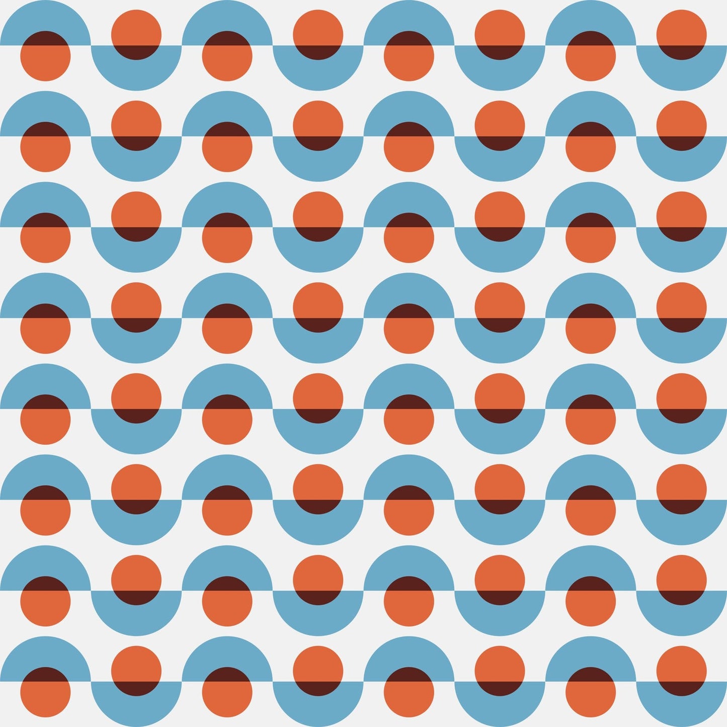 Geometric wallpaper pattern with blue and red shapes on a white background.