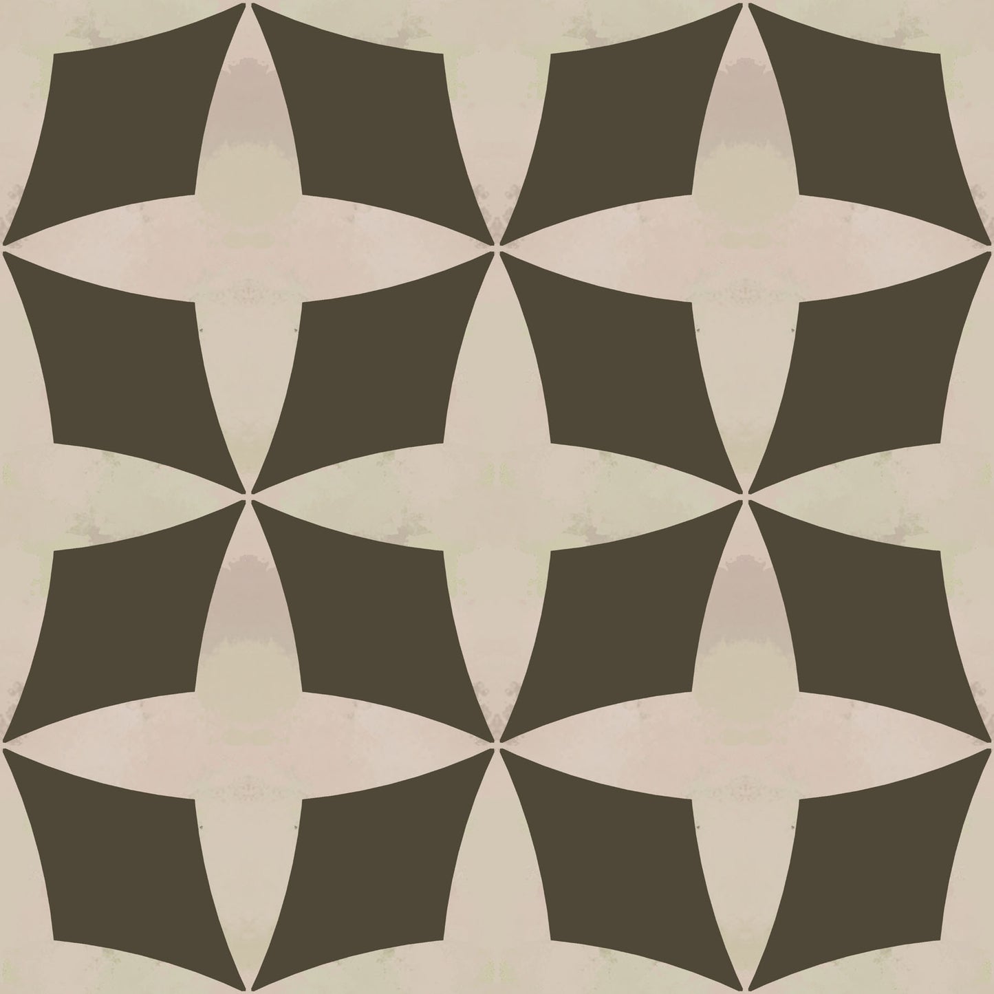 Geometric pattern with brown and beige shapes on a stone textured background.