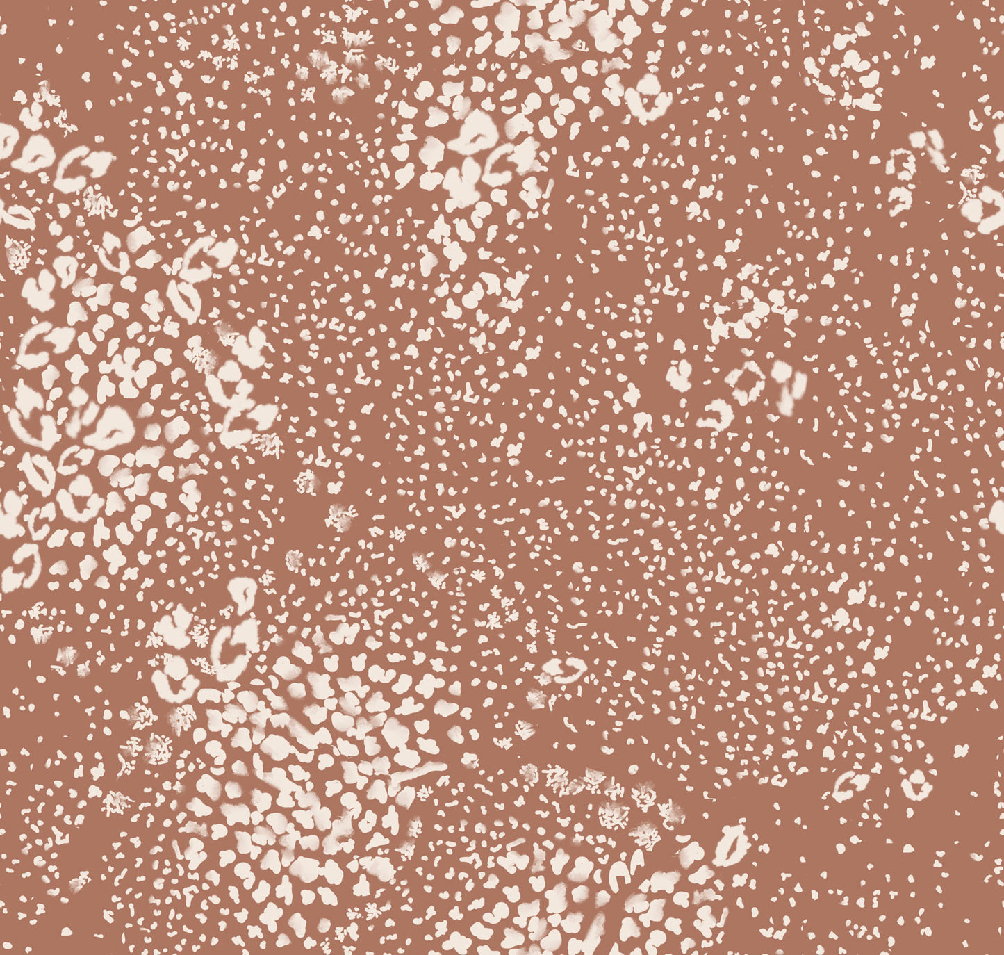 Wallpaper patterned with a brown and off white animal print.