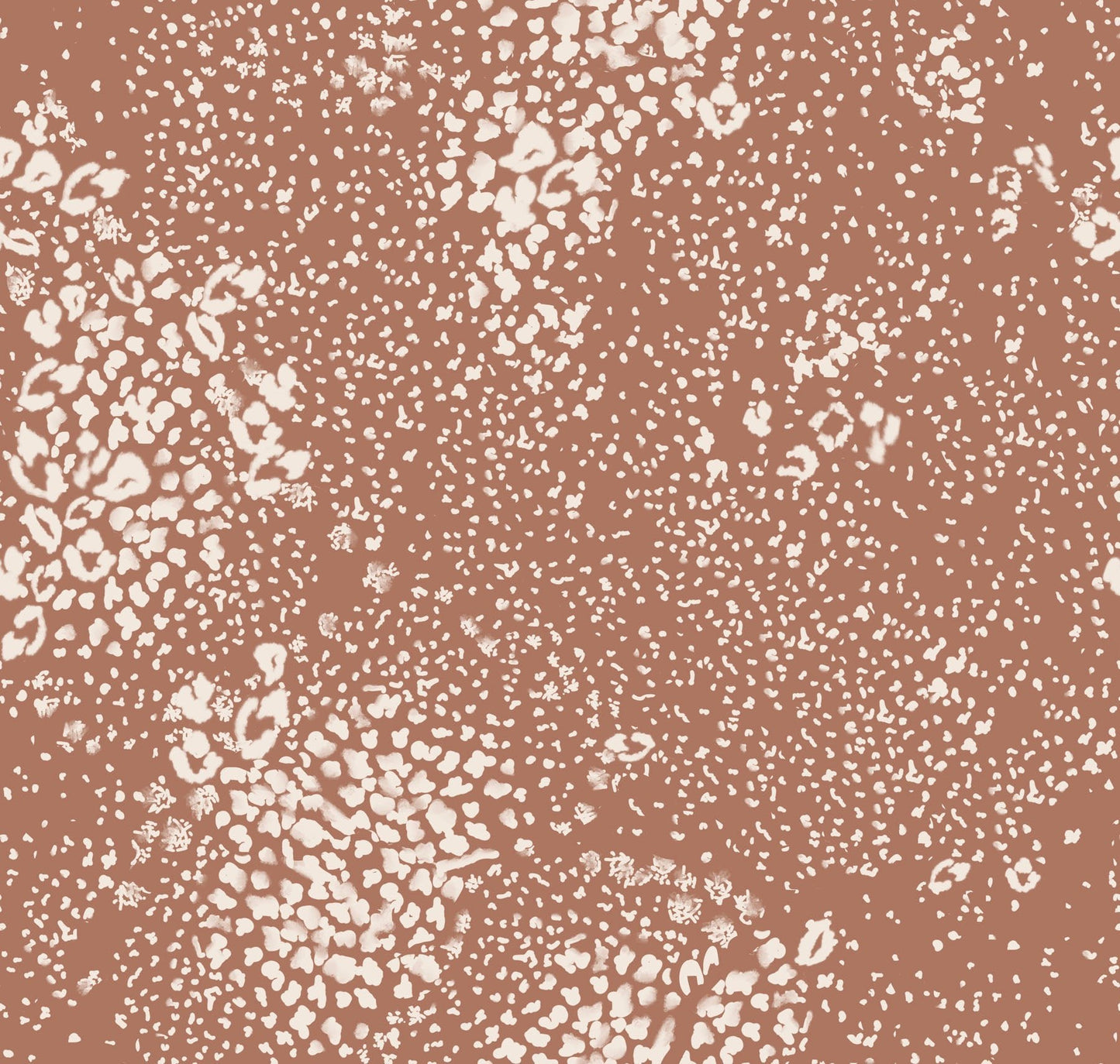 Wallpaper patterned with a brown and off white animal print.