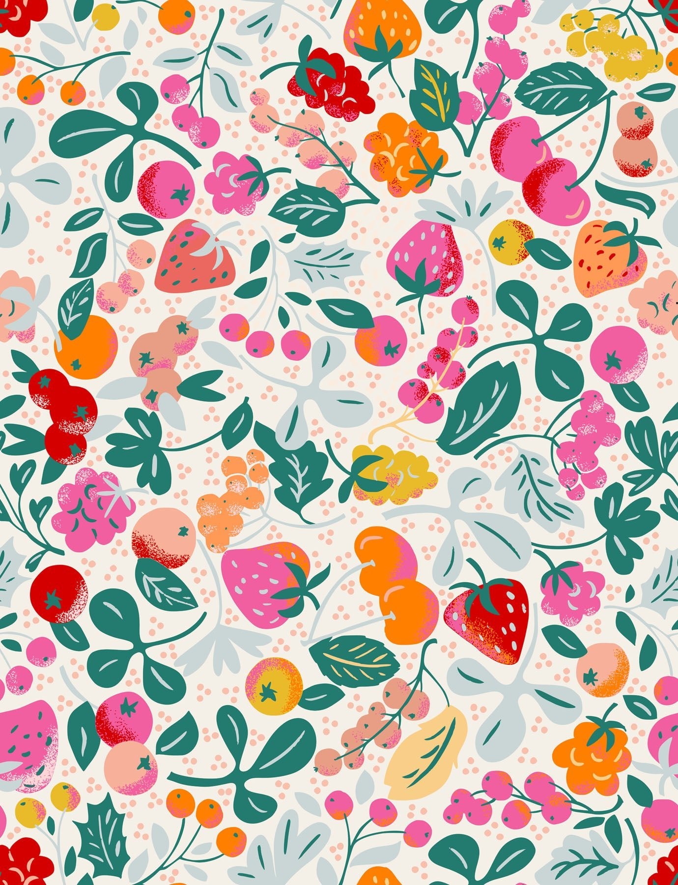 Colorful mixed berry pattern on a light background.