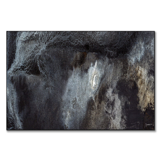 Dark neutral abstract texture art with deep charcoal and black tones.