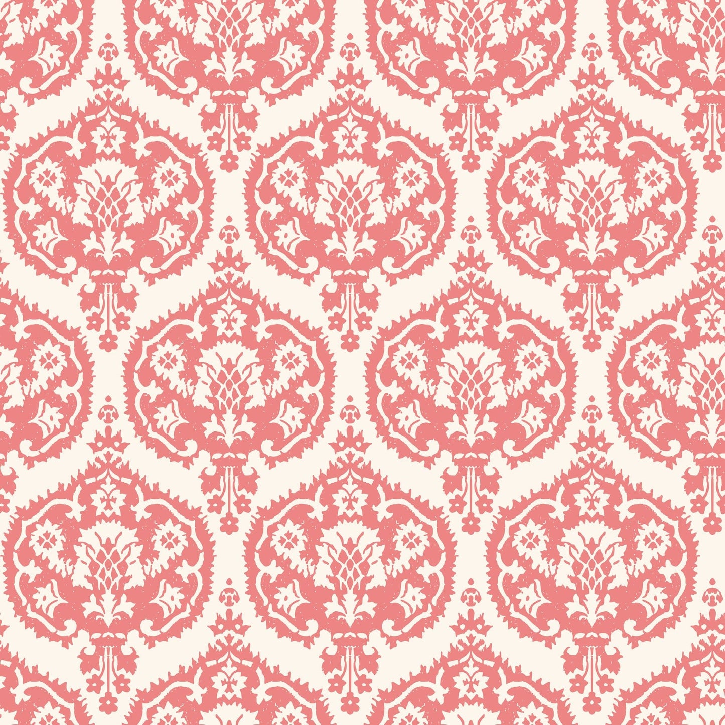 Pink and white damask wallpaper pattern.