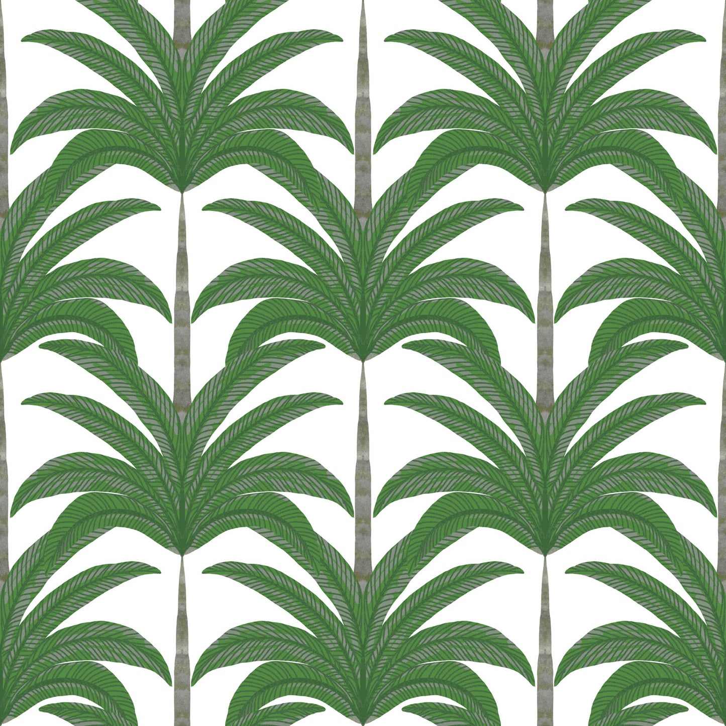 Pattern of green palm leaves on a white background
