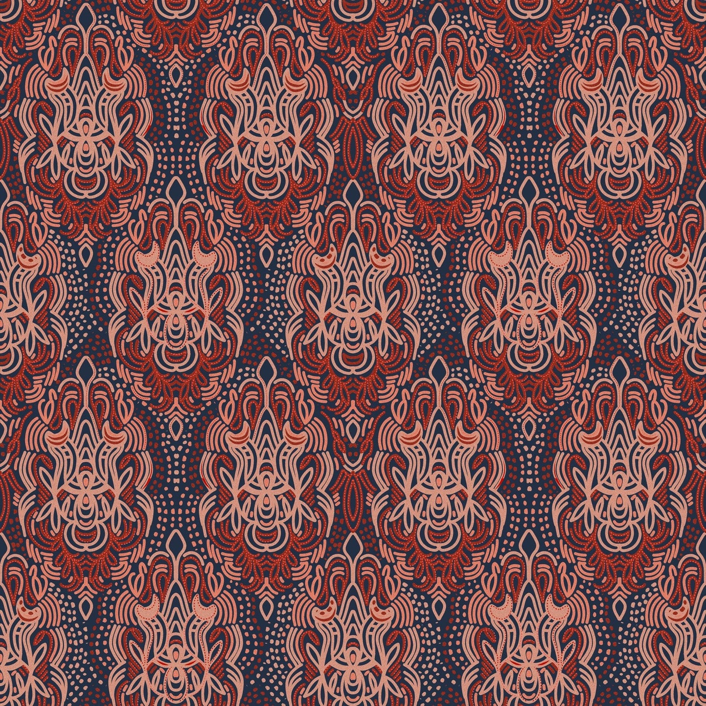 Red and maroon boho line art pattern.