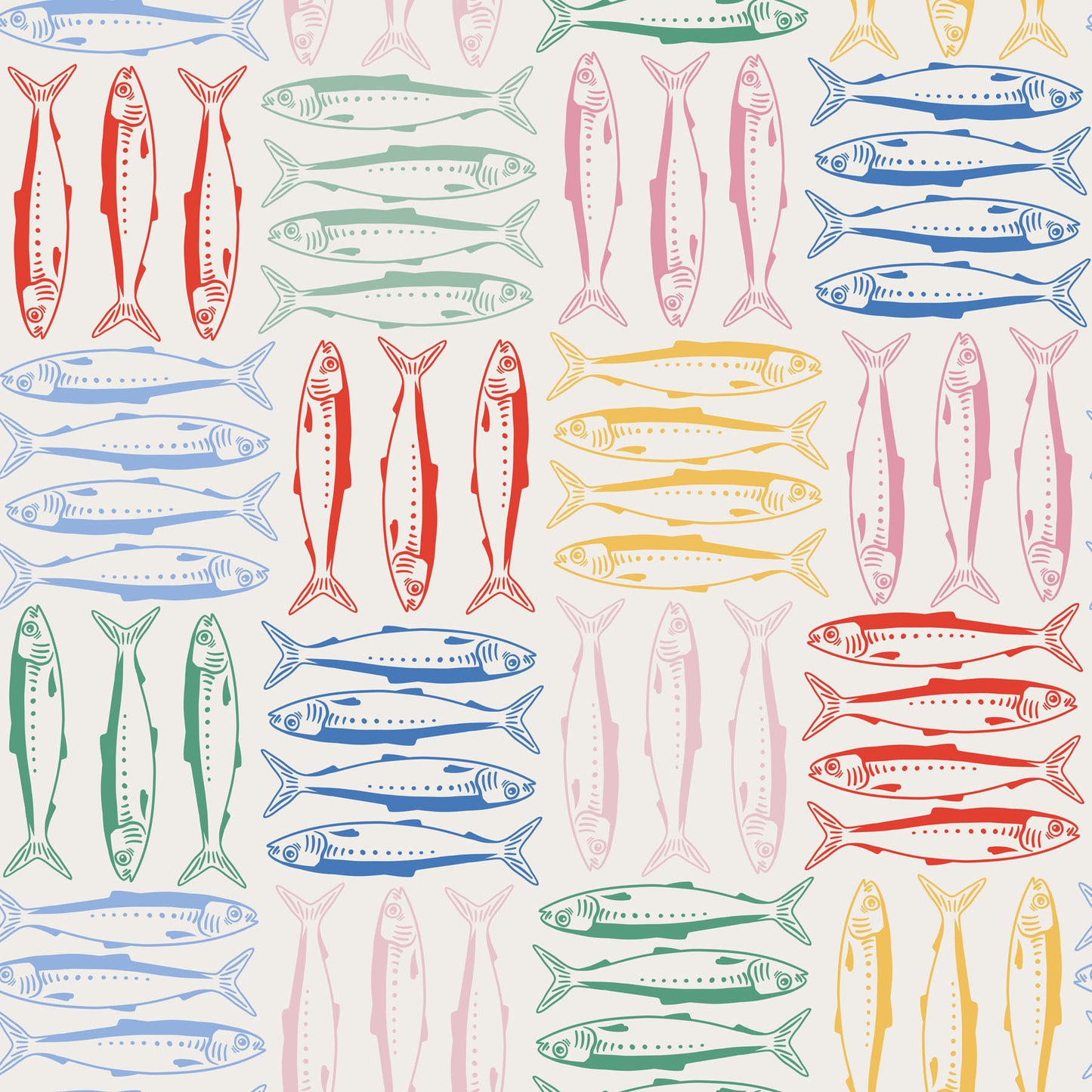 wallpaper of colorful fish illustrations on a white background