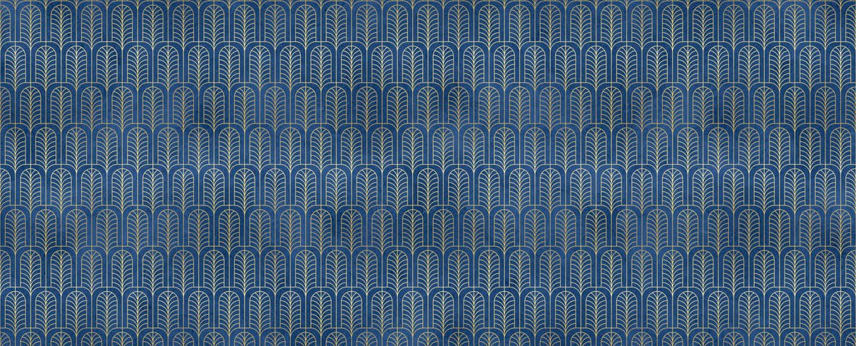 Art deco blue and gold wallpaper pattern.