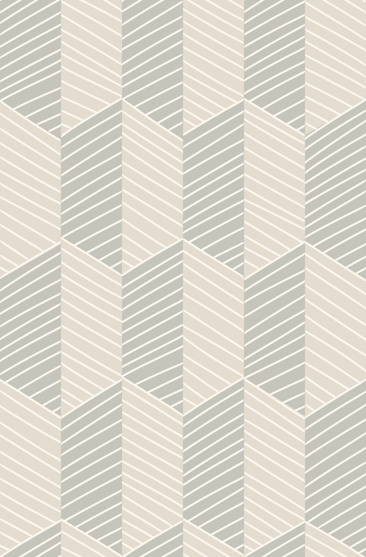 Geometric wallpaper pattern with chevron design in beige and gray