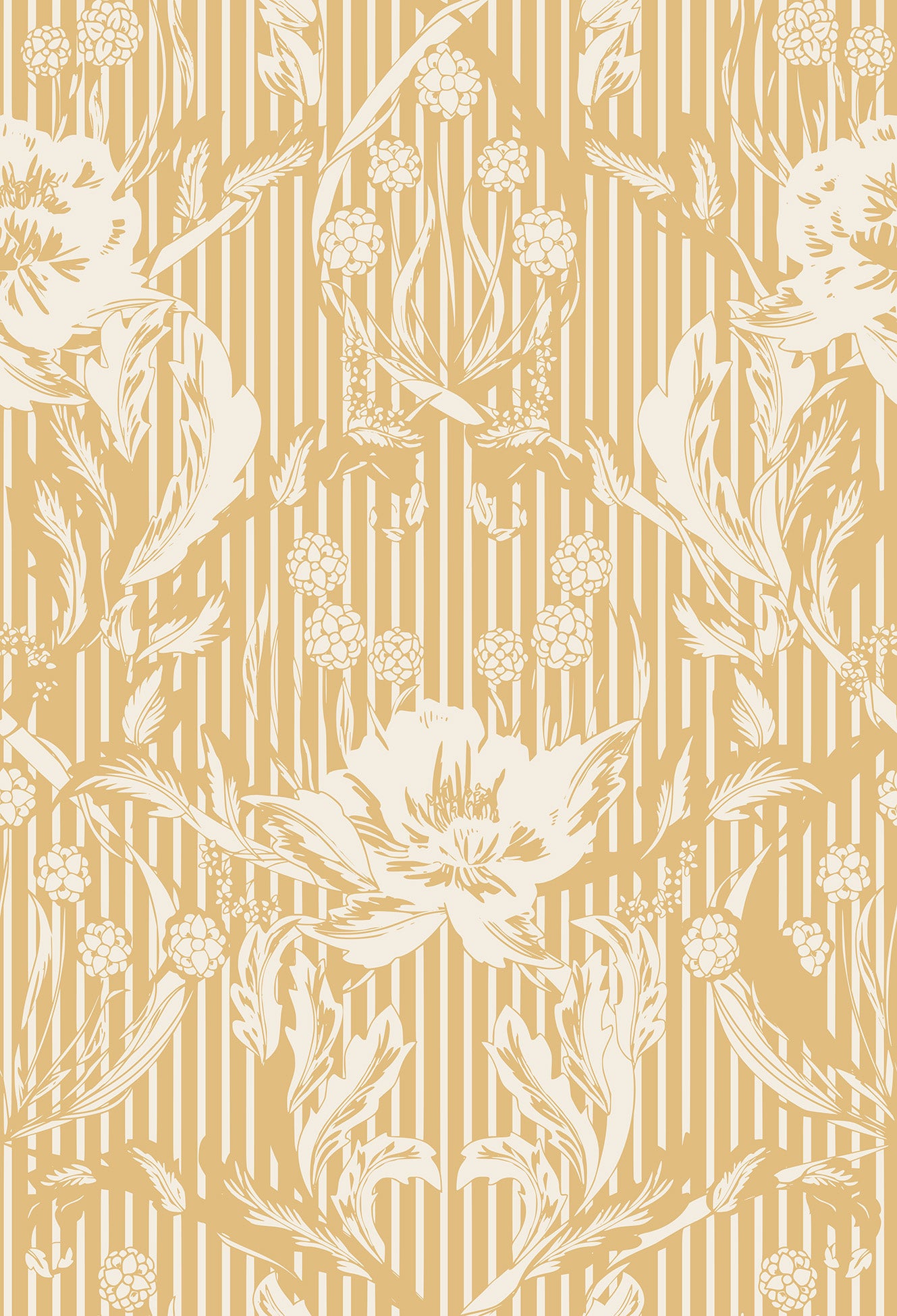 white floral pattern with yellow striped background