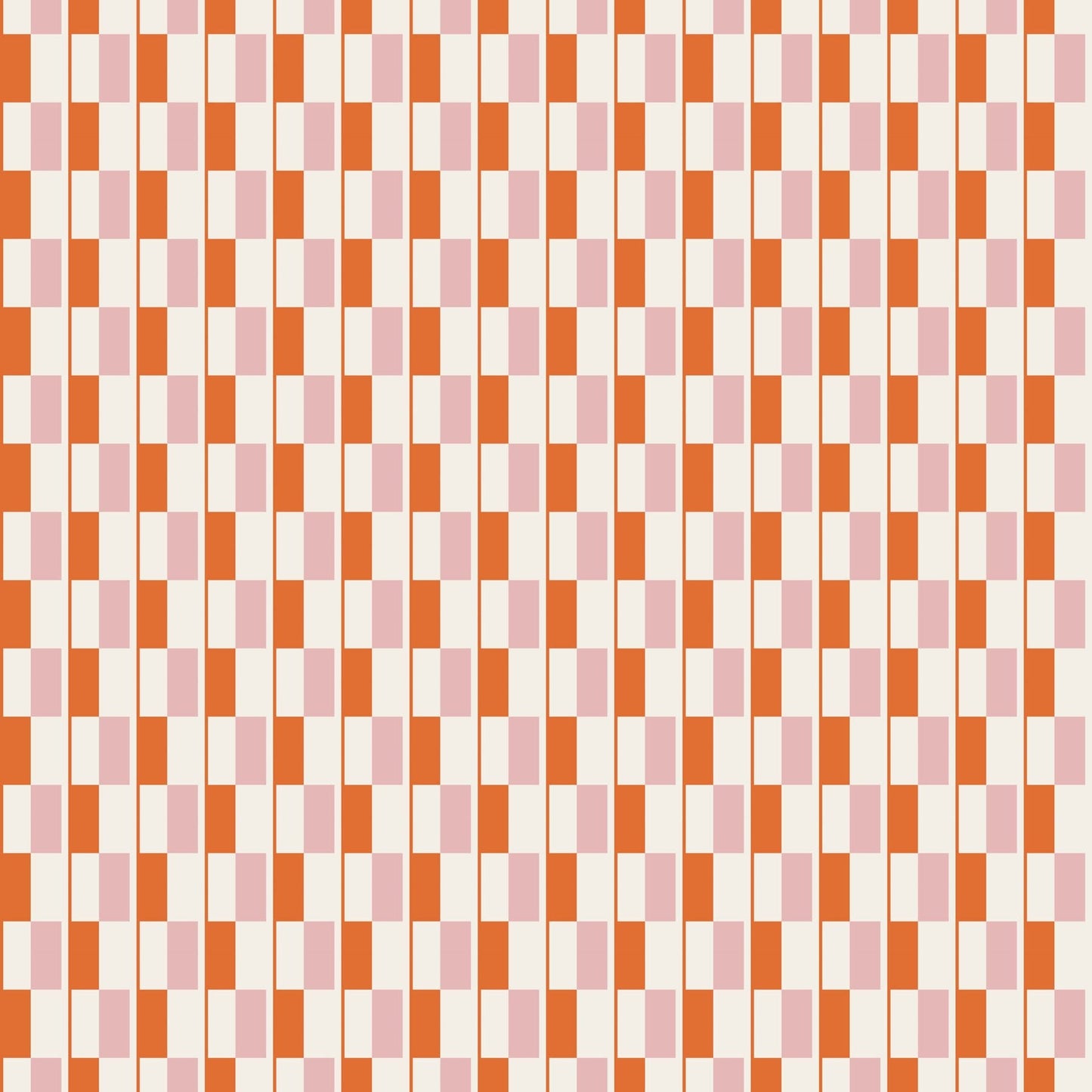 Midcentury checkered pattern with alternating orange and pink squares.