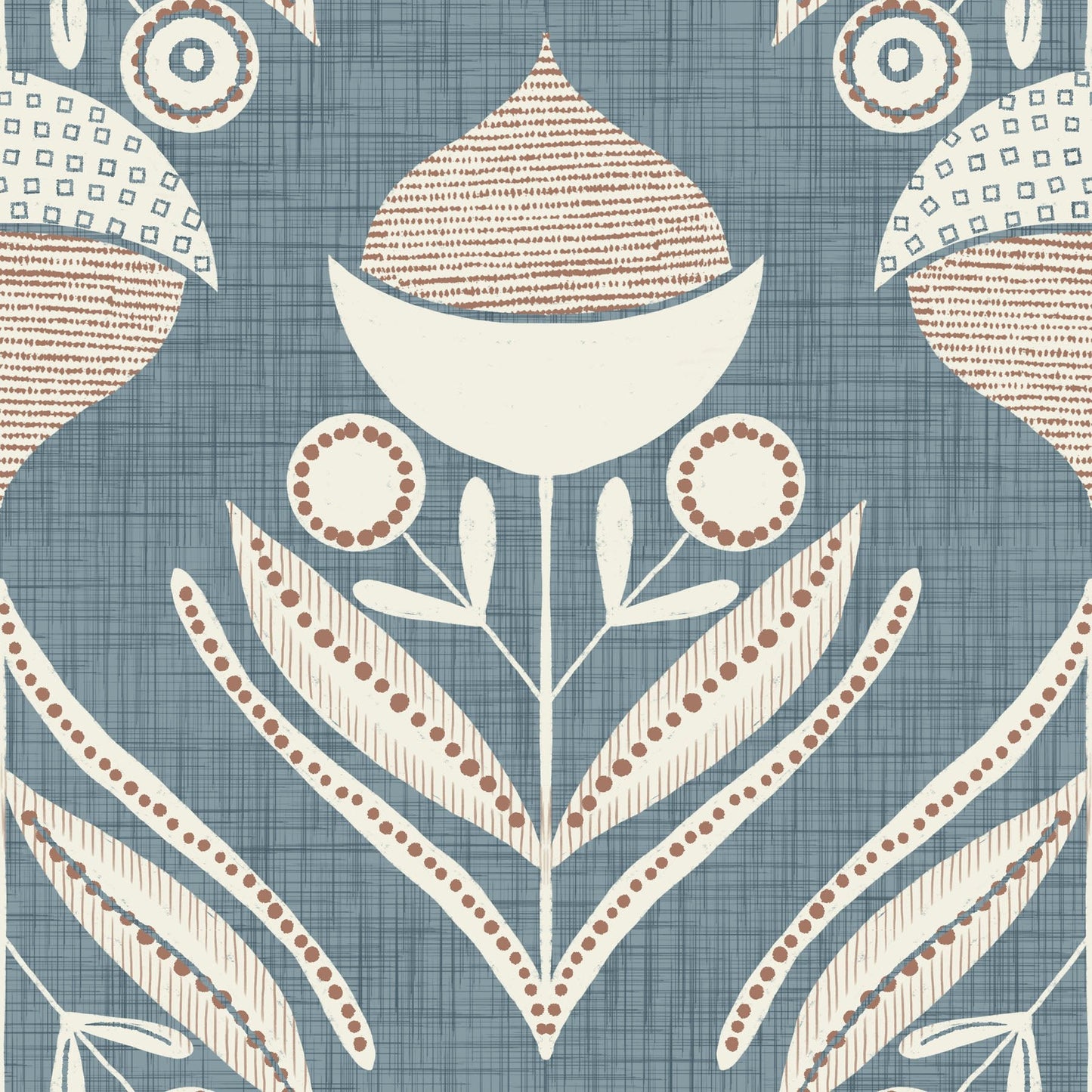 Decorative pattern with stylized acorns on a blue textured background.