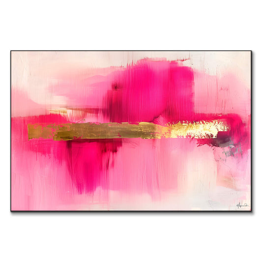 Vibrant pinks with a bold horizontal gold streak in the center.
