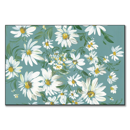 White daisies on a teal background, highlighting the simplicity and beauty of the flowers.