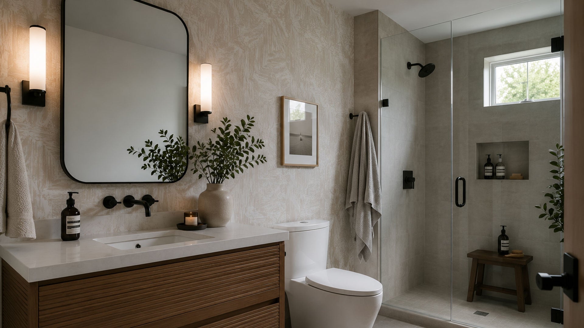 Bathroom with wallpaper 