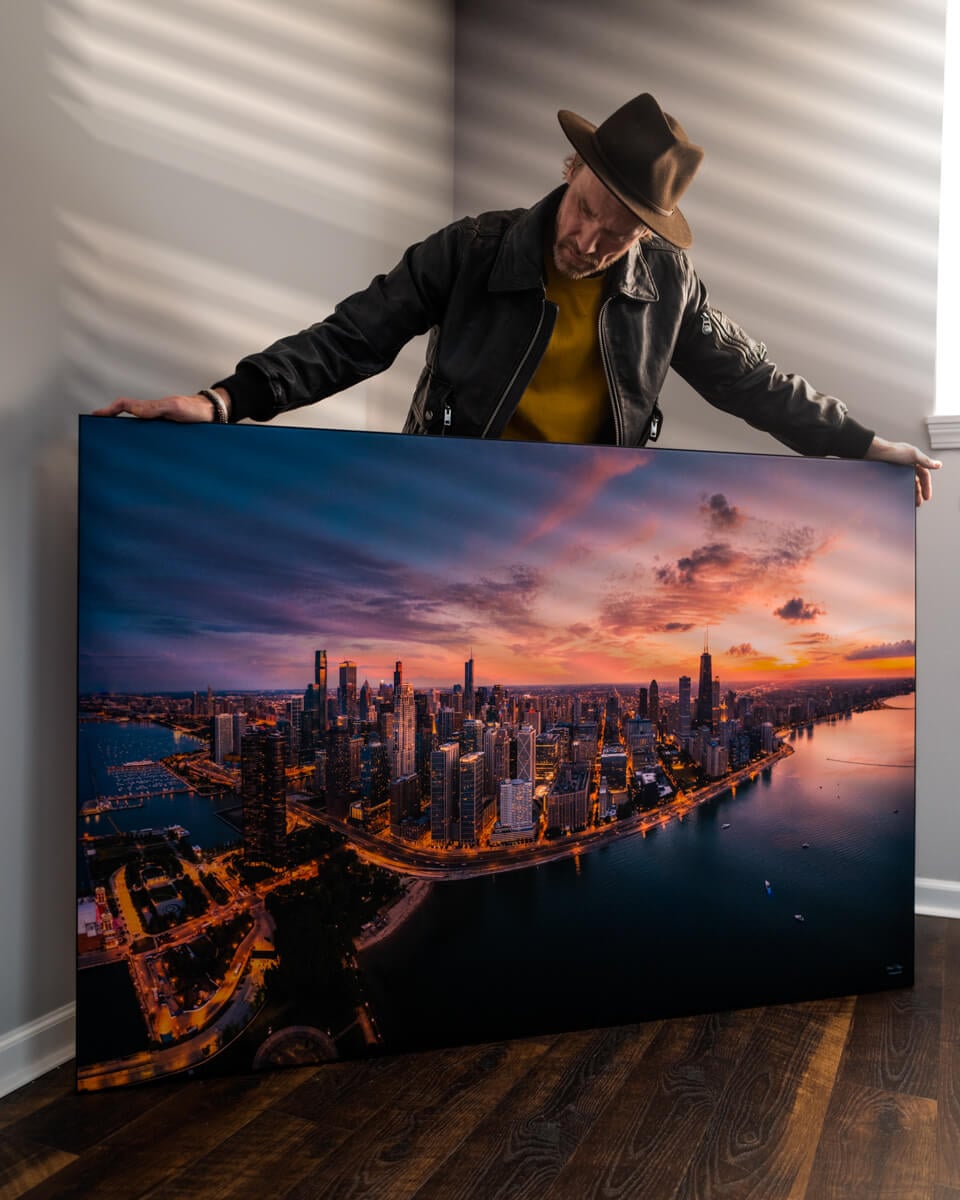 wall decor city art sunset skyline cityscape Lake Sears Hancock windy