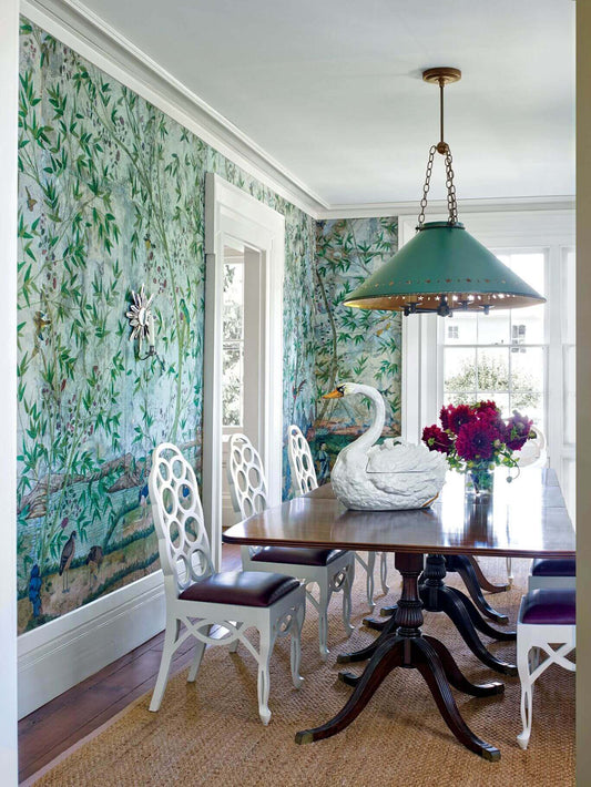 swan themed interior dining room