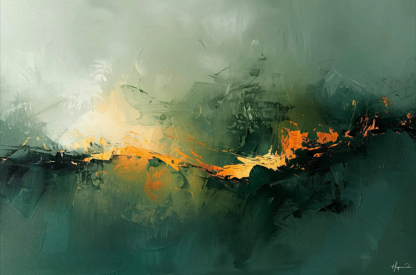 Abstract Green and Flame Yellow Contemporary Wall Art