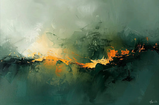 Abstract Green and Flame Yellow Contemporary Wall Art