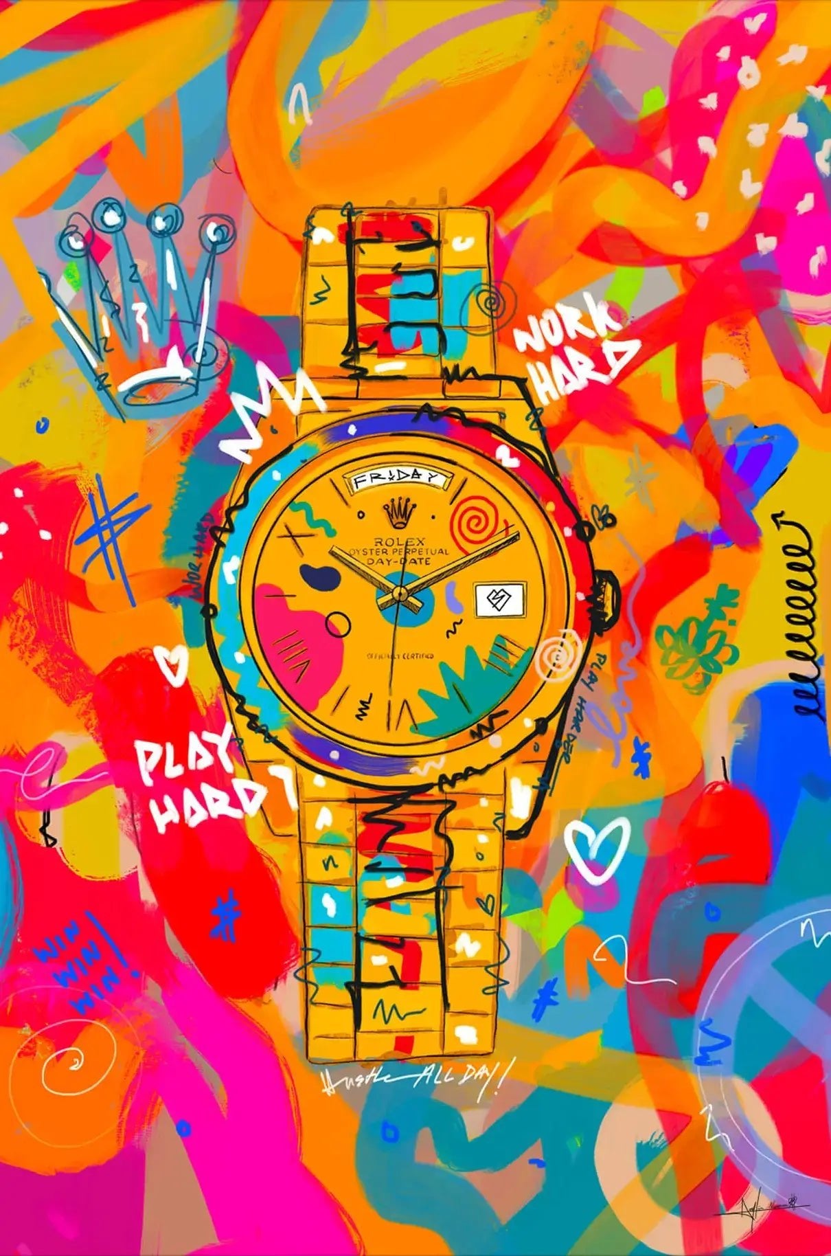 Hussle Hard - Rolex Pop Art Print by Nuwarhol | BIG Wall Décor Hussle Hard - Rolex Pop Art Print by Nuwarhol | BIG Wall Décor