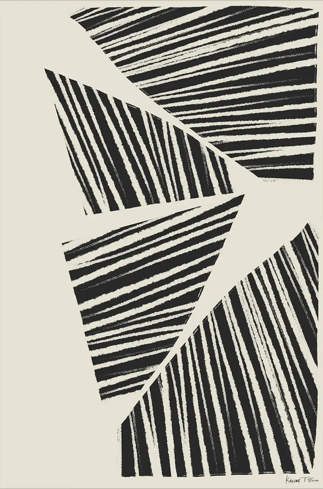 Black and white abstract geometric pattern on a beige background
