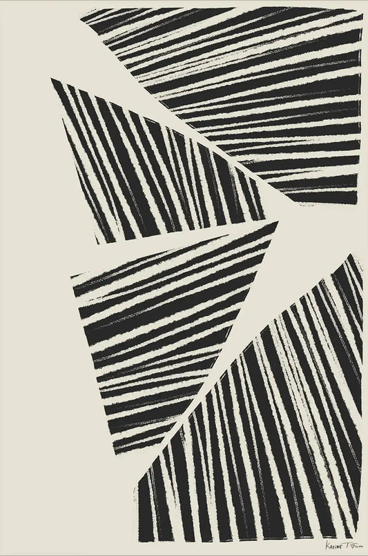 Black and white abstract geometric pattern on a beige background