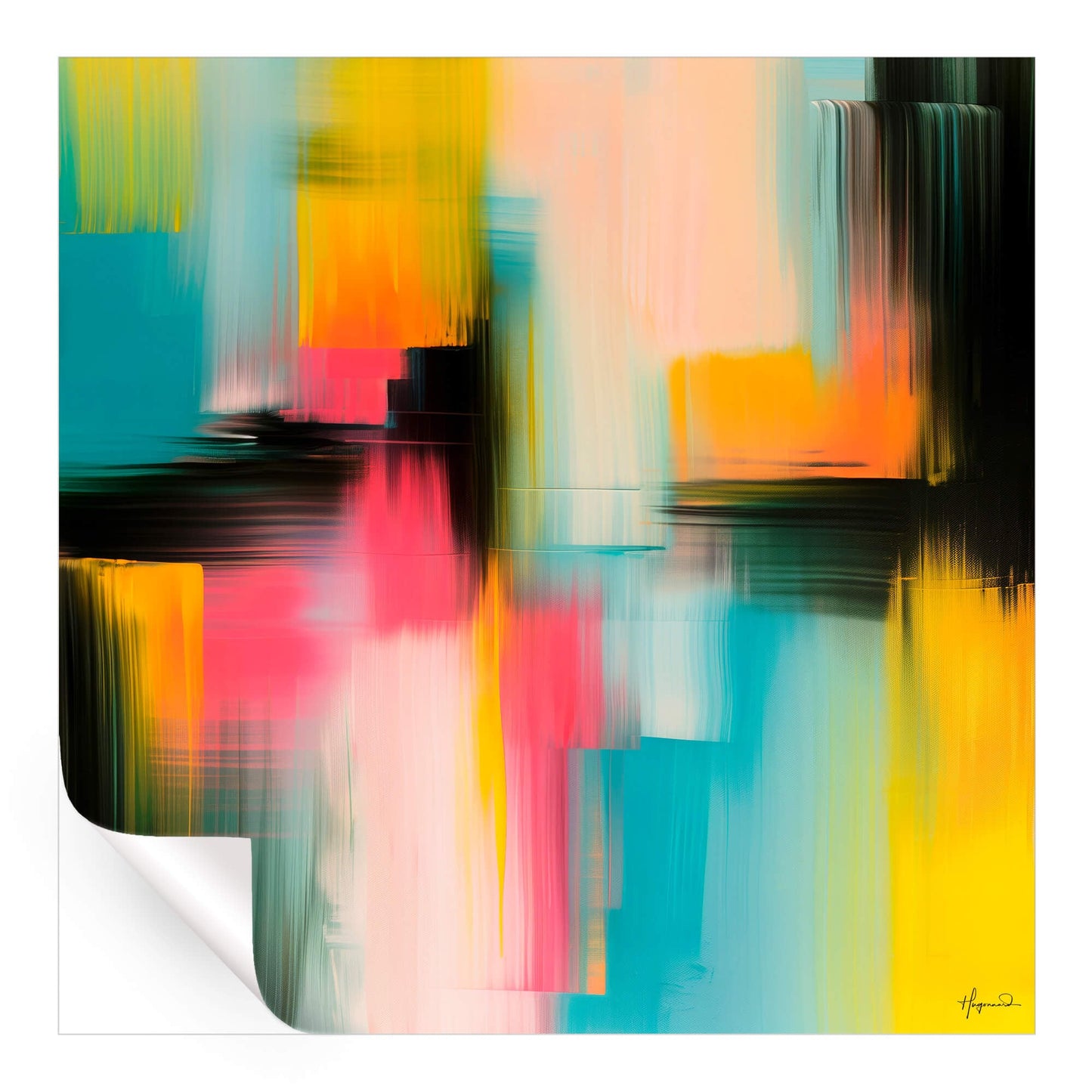 Abstract contemporary wall art featuring a harmonious blend of red, blue, and green colors with dynamic shapes.