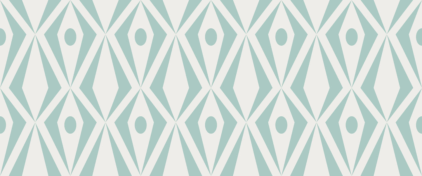 Aqua and white geometric patterned wallpaper design.