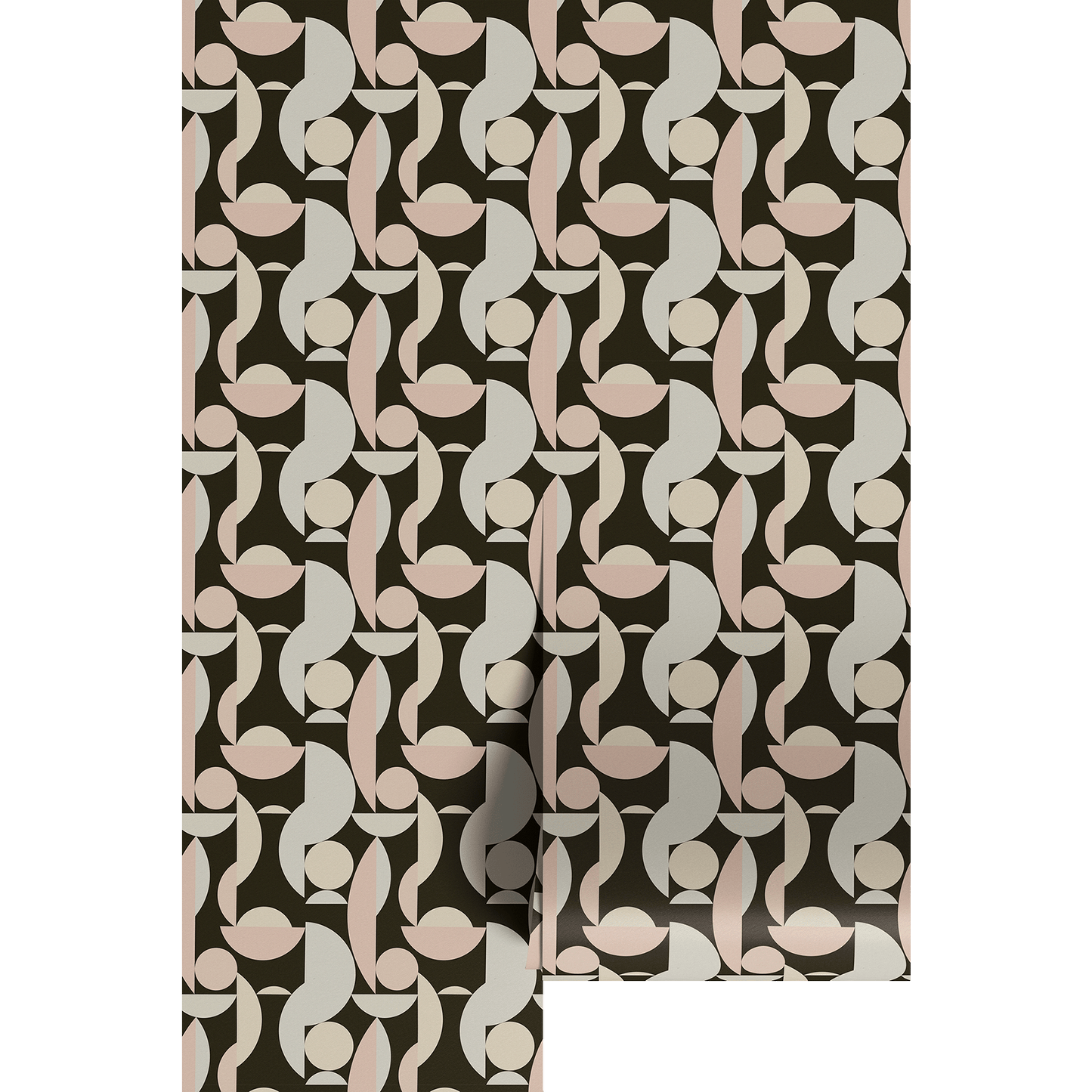 Patterned fabric with abstract geometric design on wall paper panels 