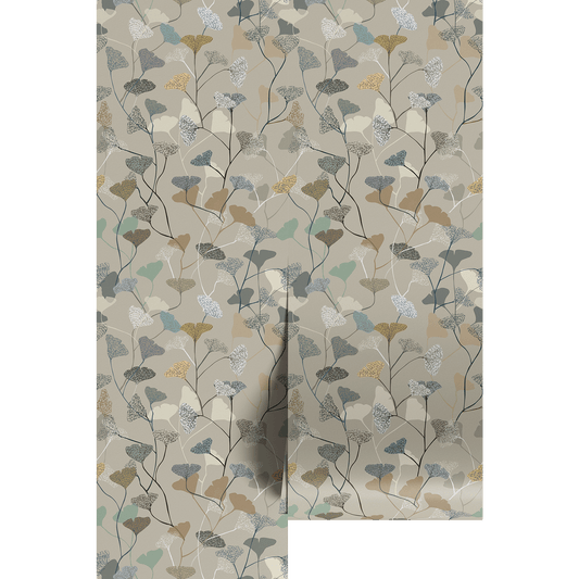 Beige and earthy toned floral leaf pattern on wallpaper pattern.