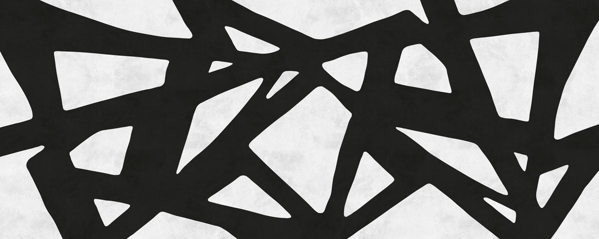 Urban inspired black geometric shapes on a white background.