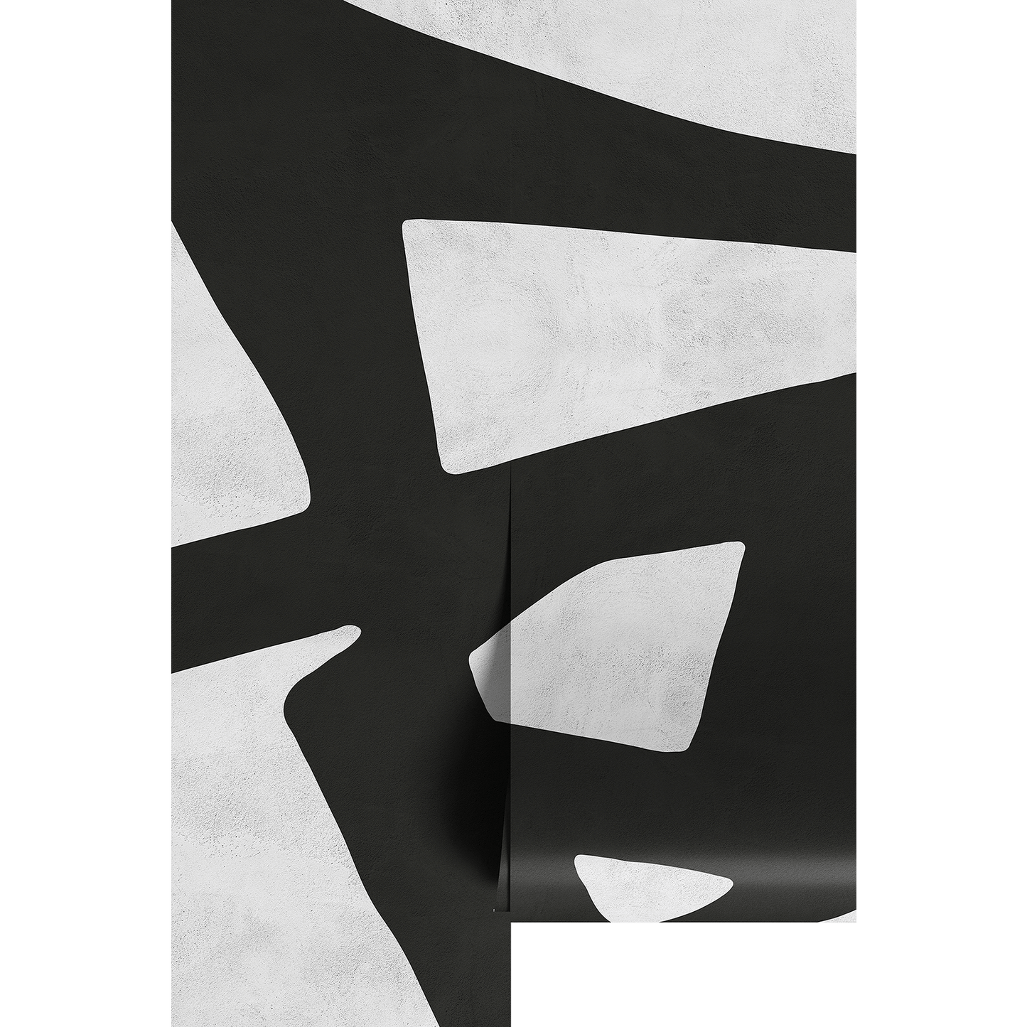 Abstract black and white pattern on a textured surface printed on wallpaper panels.