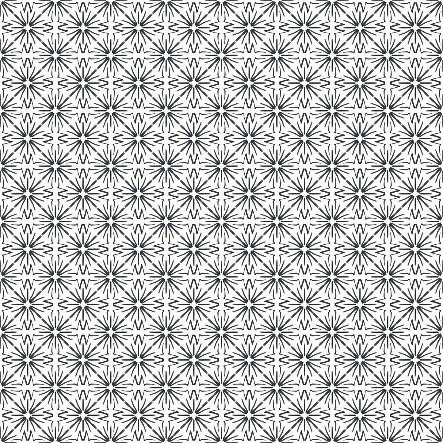 Wallpaper pattern of black star shapes on a white background.