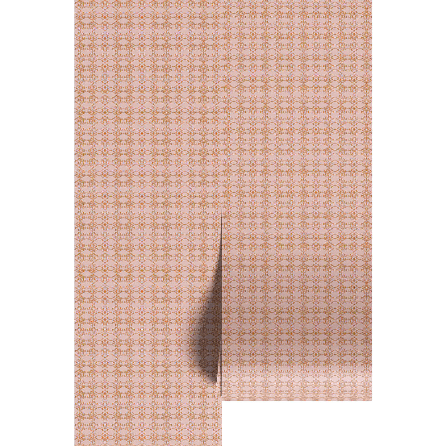 Peach and pink textured diamond pattern design on wallpaper panels.