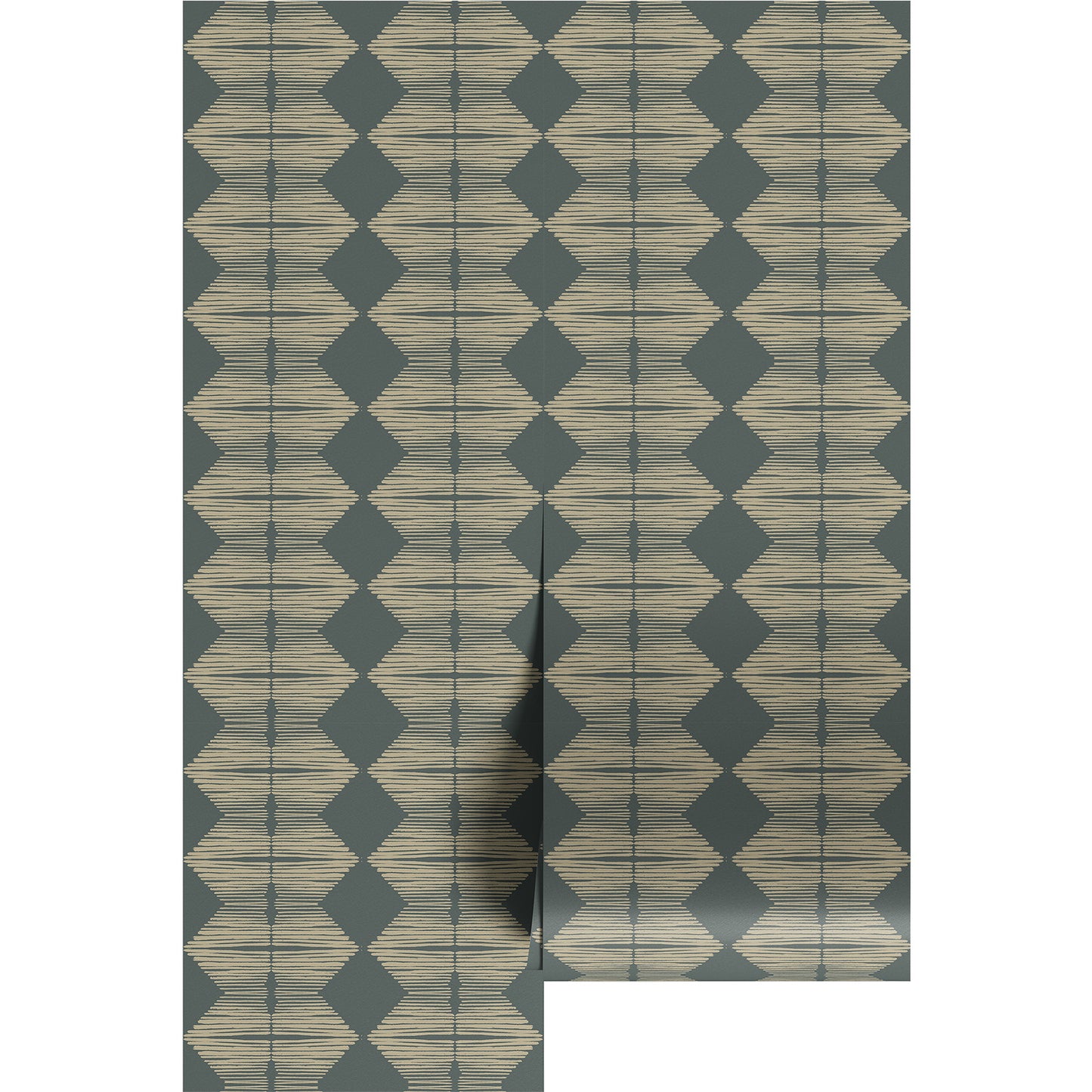 Textured, boho, diamond wallpaper design on two wallpaper panels.
