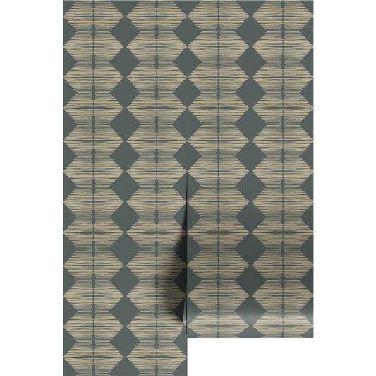 Textured, boho, diamond wallpaper design on two wallpaper panels.
