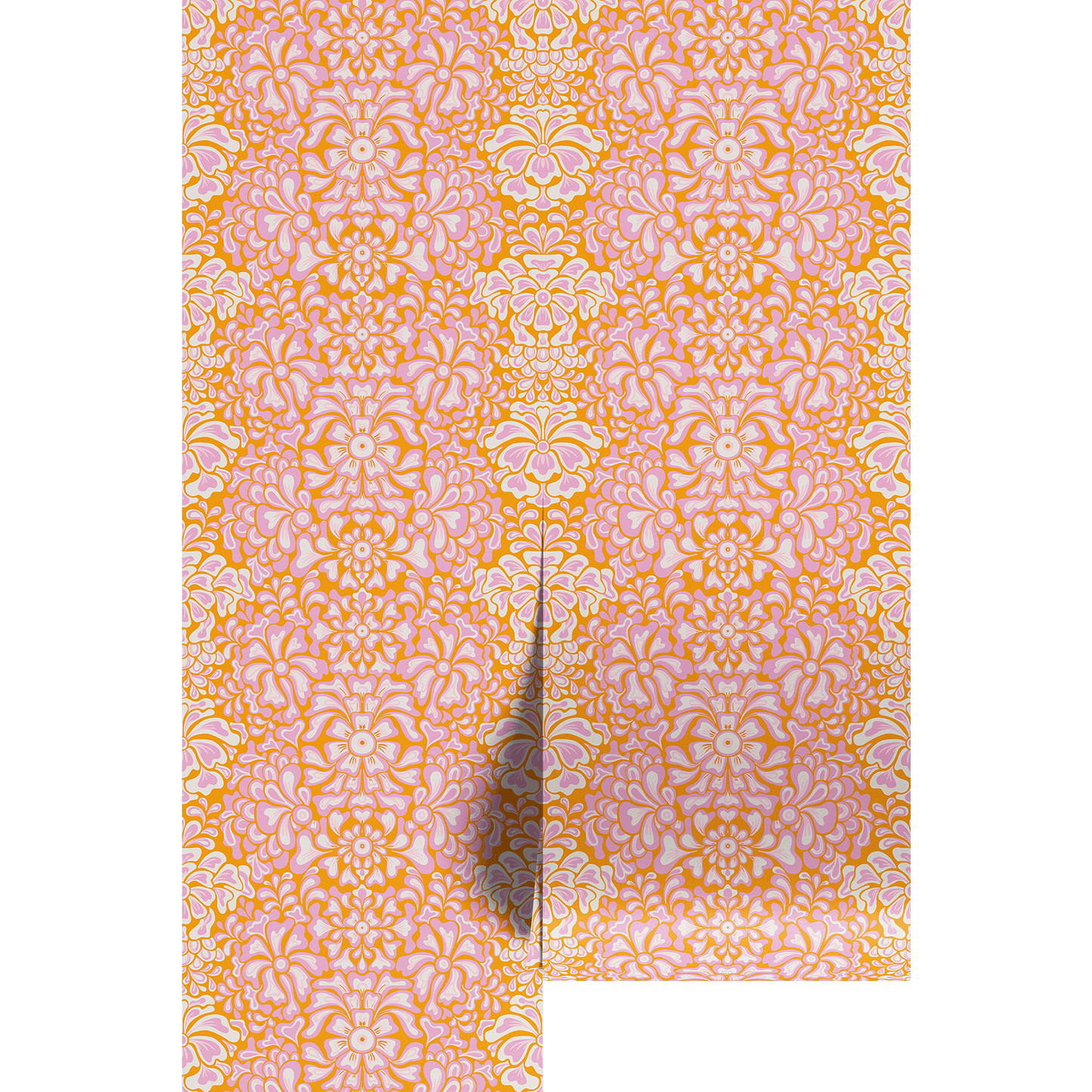 Decorative paper with a vibrant floral pattern on wallpaper panels.