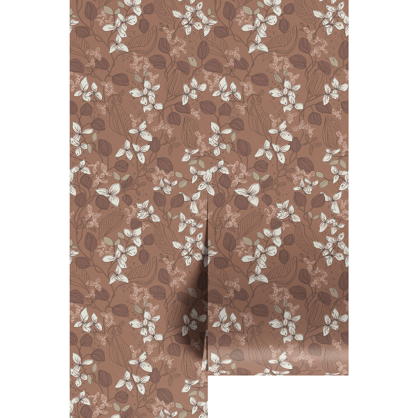 Brown and white floral wallpaper.