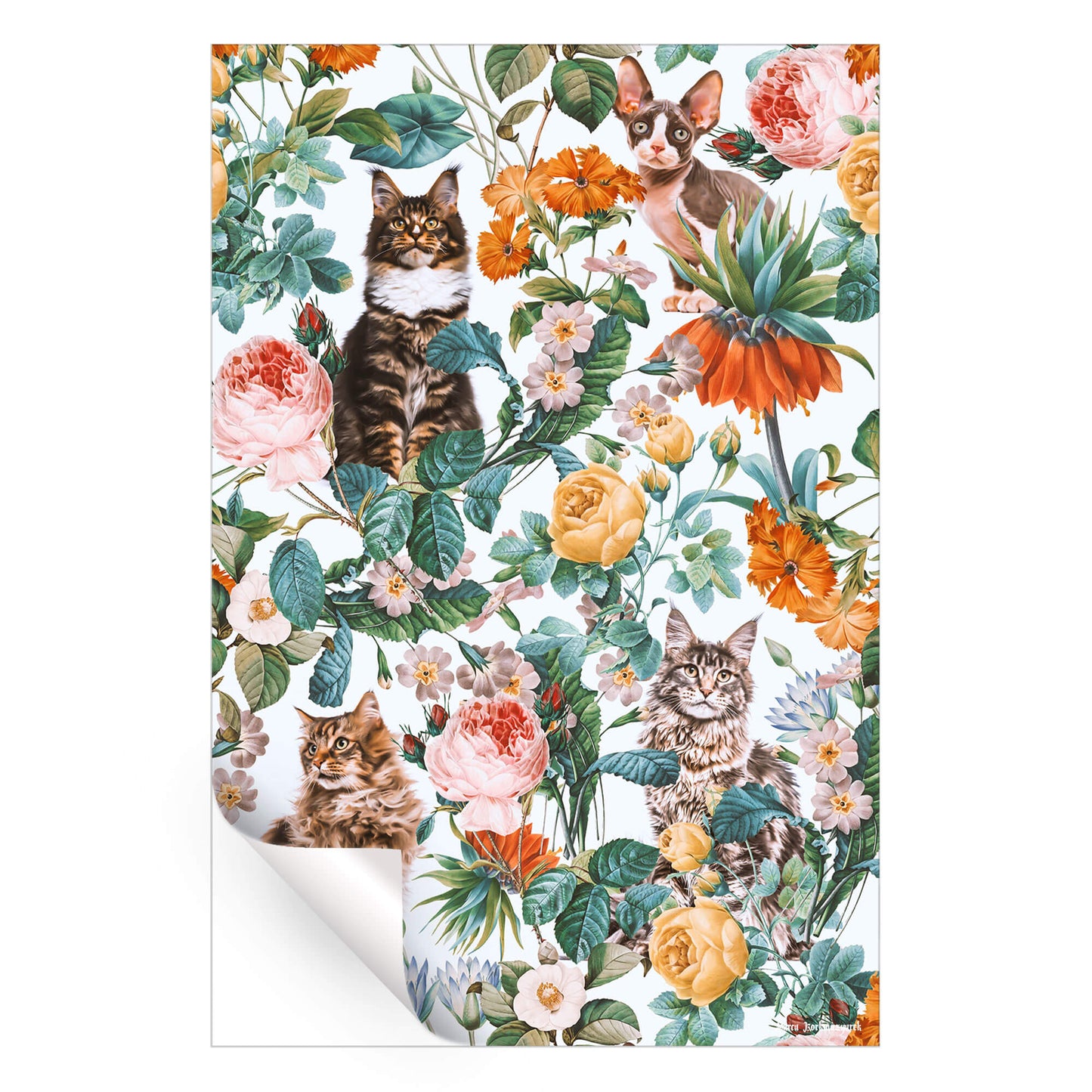 Cat and Floral Pattern III