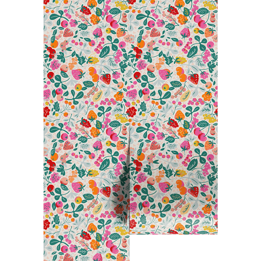 Vibrant berry wallpaper pattern on two wallpaper panels.