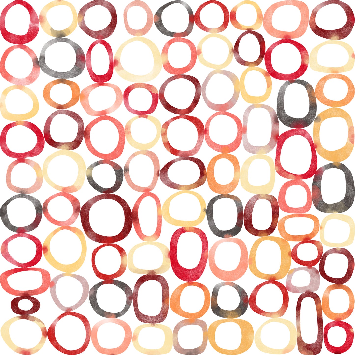 Pattern of multicolored oval shapes on a white background.
