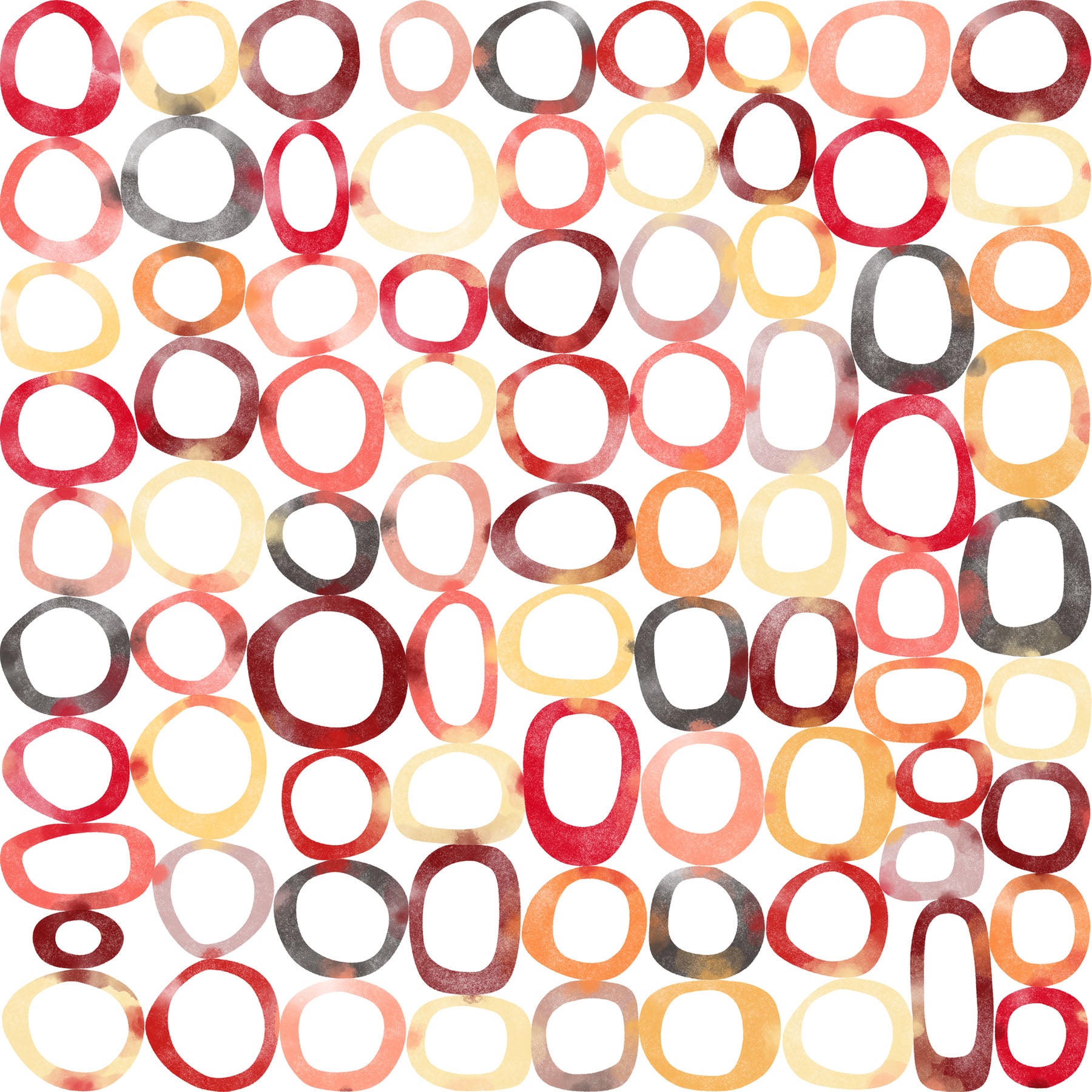Pattern of multicolored oval shapes on a white background.