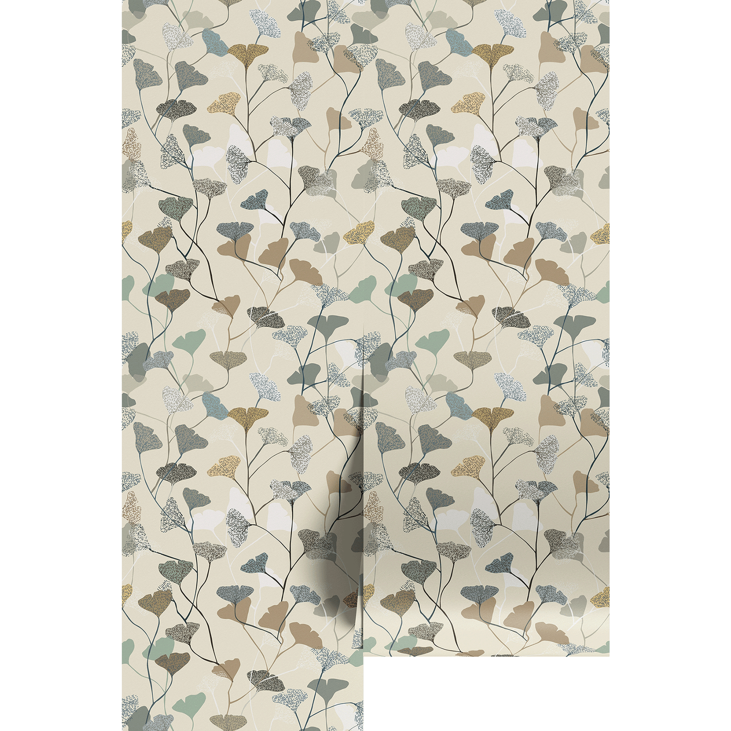 green brown and blue subtle floral print wallpaper floral pattern on a beige background
