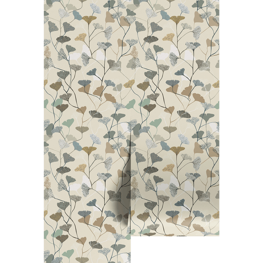 green brown and blue subtle floral print wallpaper floral pattern on a beige background