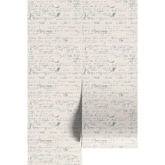 White wallpaper with blue text and lines on a white background