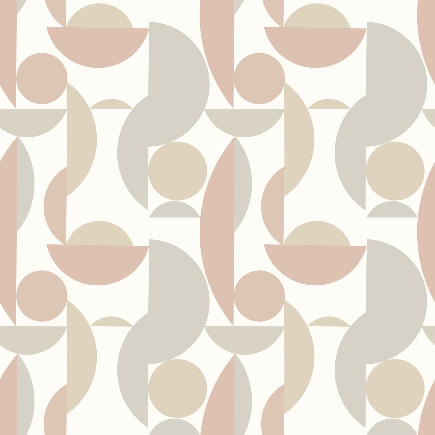 Geometric pattern with curved shapes in soft neutral colors on a white background.