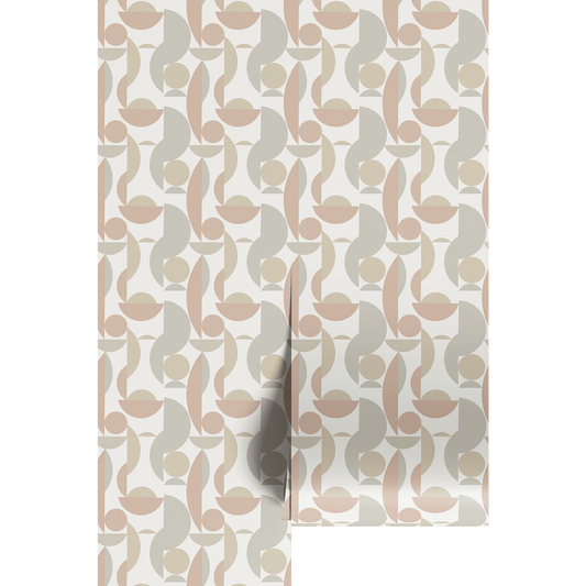 Patterned paper with neutral abstract geometric shapes on a white background
